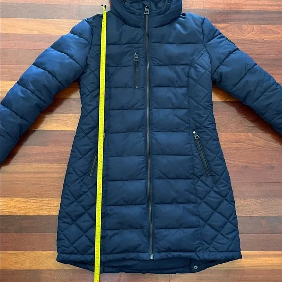 Womens Medium Guess Navy Blue Thick Long Hooded Jacket - Picture 7 of 10